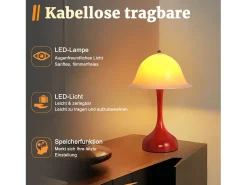 Lámpara de mesa LED inalámbrica Nettlife: lámpara táctil de noche, forma de sombrero rojo, recargable por USB, luz de noche para sala de estar o dormitorio.