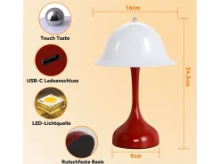 Lámpara de mesa LED inalámbrica Nettlife: lámpara táctil de noche, forma de sombrero rojo, recargable por USB, luz de noche para sala de estar o dormitorio.