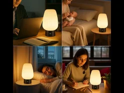 Lámpara de mesa LED inalámbrica recargable NETTLIFE: lámpara táctil USB, cristal blanco, regulable 3000K–6500K, IP44, para dormitorio y cocina