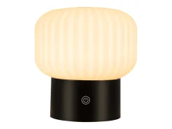 Lámpara de mesa LED inalámbrica NETTLIFE: lámpara táctil recargable por USB, blanca, regulable, resistente al agua IP44, redonda de cristal.