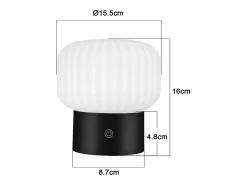Lámpara de mesa LED inalámbrica NETTLIFE: lámpara táctil recargable por USB, blanca, regulable, resistente al agua IP44, redonda de cristal.