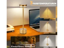 Lámpara de mesa LED inalámbrica NETTLIFE Meoaow, recargable por USB-C, regulable, control táctil, dorada, ideal para dormitorio y comedor.