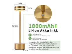 Lámpara de mesa LED inalámbrica NETTLIFE, funciona con pilas, regulable, recargable por USB-C, control táctil, dorada(dorada, paquete de 2)