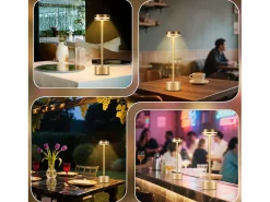 Lámpara de mesa LED inalámbrica NETTLIFE, funciona con pilas, regulable, recargable por USB-C, control táctil, dorada(dorada, paquete de 2)