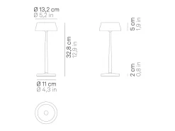 Lámpara de mesa LED inteligente Zafferano Sister Light con Wi-Fi, color cobre, recargable y regulable - 2200-2700-3000-4000K, 3,2 W, 33 cm de alto