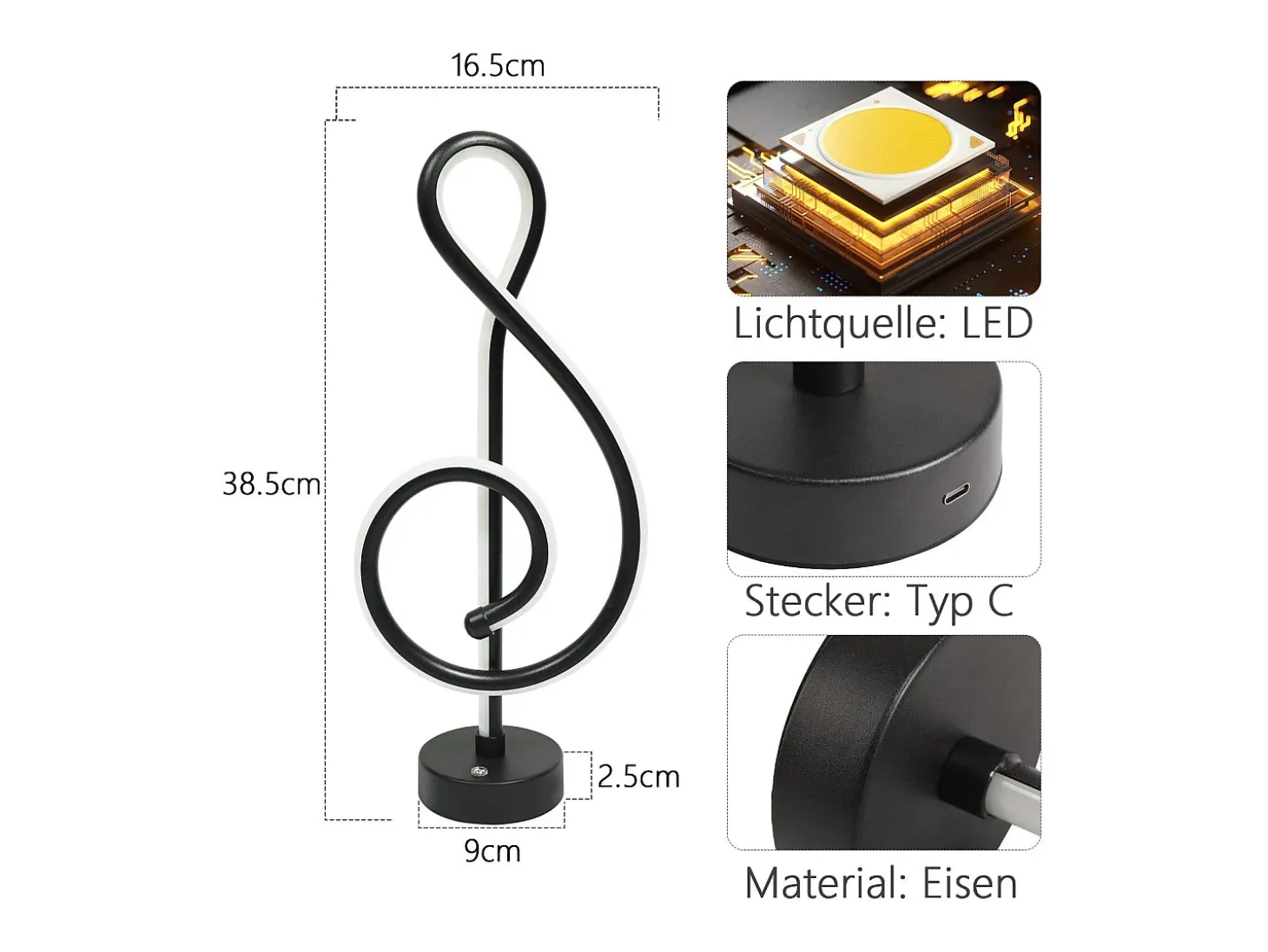 Lámpara de mesa LED NETTLIFE inalámbrica táctil regulable con batería negra y USB recargable táctil regulable