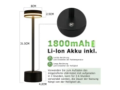 Lámpara de mesa LED NETTLIFE a pilas, inalámbrica, regulable, recargable por USB-C, control táctil, para dormitorio y oficina (negra, paquete de 2)
