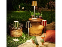 Lámpara de mesa LED Poldina Lido de rayas amarillas recargable y regulable con batería de hasta 12 horas. Para uso exterior IP65