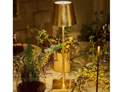 Lámpara de mesa LED Zafferano Poldina Pro Gold Leaf, recargable y regulable, con duración de batería de hasta 12 horas.