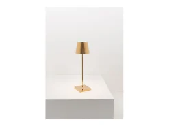 Lámpara de mesa LED Zafferano Poldina Pro Glossy Gold, recargable y regulable, con duración de batería de hasta 12 horas.