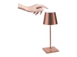 Lámpara de mesa LED Zafferano Poldina Pro Mini Copper Leaf, recargable y regulable con duración de batería de hasta 12 horas.
