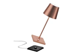Lámpara de mesa LED Zafferano Poldina Pro Mini Copper Leaf, recargable y regulable con duración de batería de hasta 12 horas.