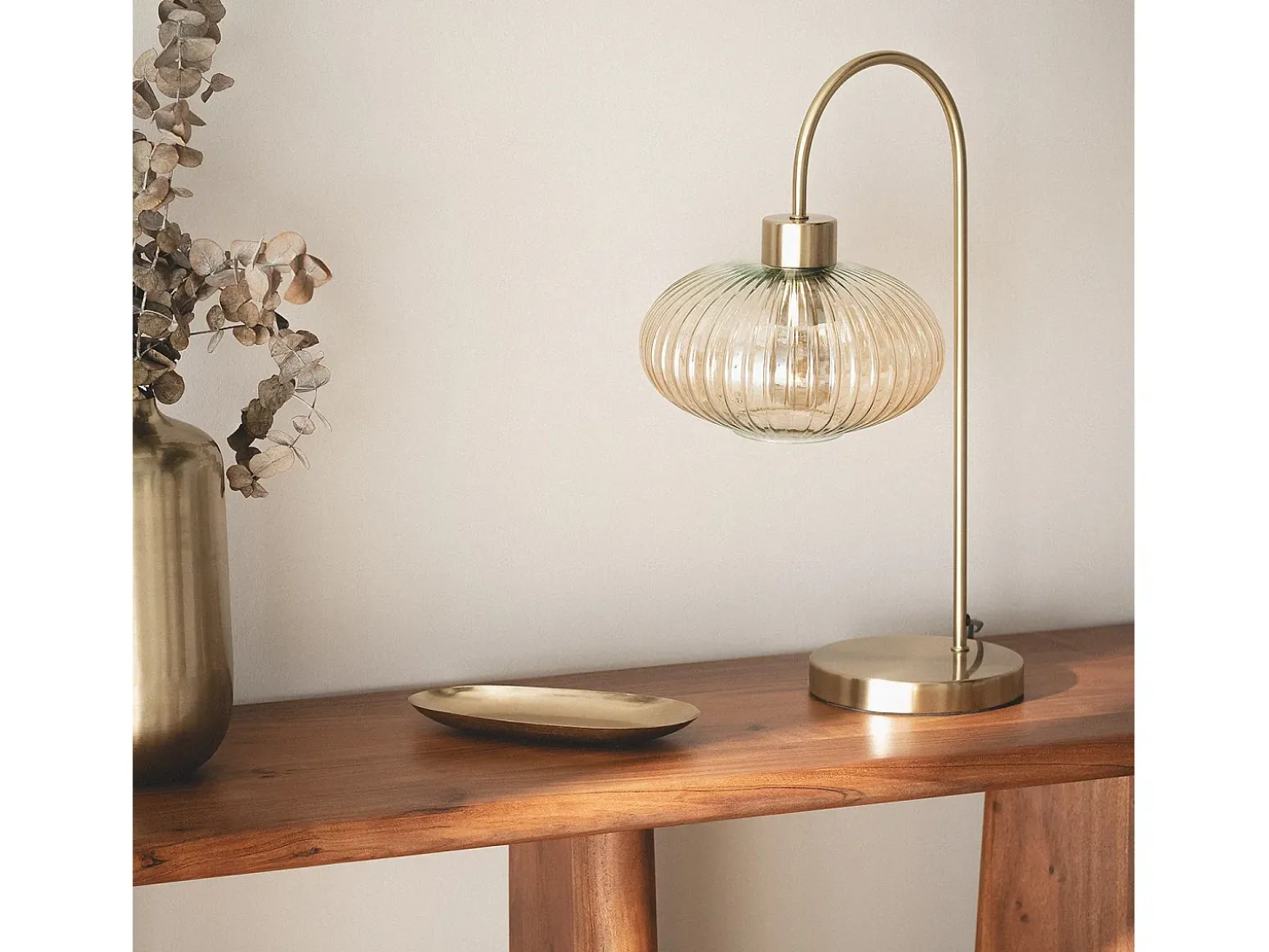 Lámpara de Mesa Metal y Cristal Basile Ámbar