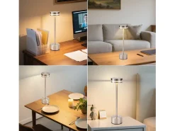 Lámpara de mesa NETTLIFE a batería, lámpara LED inalámbrica, lámpara de noche regulable de 3000k a 6500k con USB-C, lámpara táctil plateada