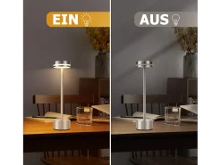 Lámpara de mesa NETTLIFE a batería, lámpara LED inalámbrica, lámpara de noche regulable de 3000k a 6500k con USB-C, lámpara táctil plateada