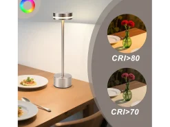 Lámpara de mesa NETTLIFE a batería, lámpara LED inalámbrica, lámpara de noche regulable de 3000k a 6500k con USB-C, lámpara táctil plateada
