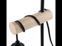 Lámpara de mesa NETTLIFE para salón, lámpara de mesa vintage de madera: lámpara de noche negra, 1 luz, diseño industrial, metal, casquillo E27 sin bombilla