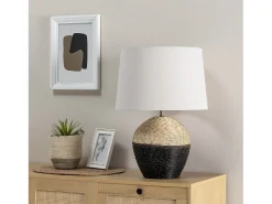 Lámpara de mesa Oyuki de ratán natural, diámetro 40,5 cm