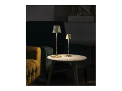 Lámpara de mesa Poldina Pro Micro LED, Azul Capri mate, Pan de Oro, Craquelé, recargable y regulable, con batería hasta 12 horas