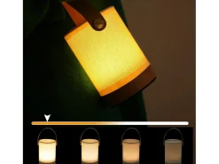 Lámpara de mesa táctil LED NETTLIFE, pantalla de tela de madera inalámbrica portátil con función de atenuación
