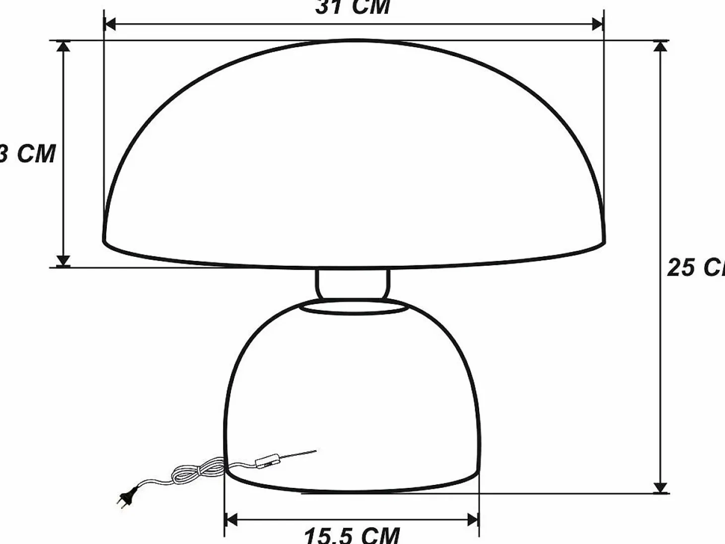 Lámpara de mesa tipo seta de metal, D. 31 x Alt. 25 cm, Negro, SIDNEY