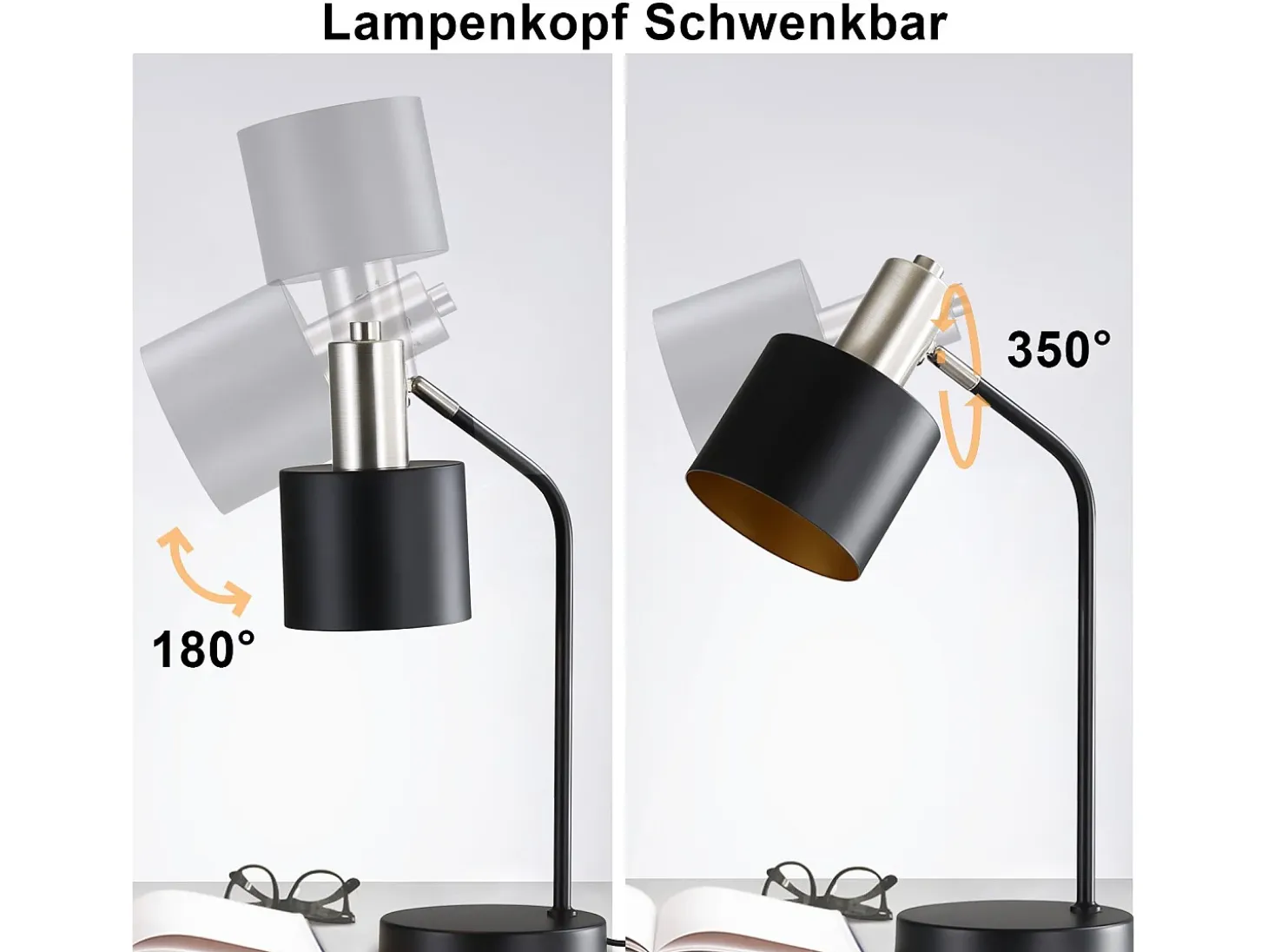 Lámpara de mesilla de noche vintage NETTLIFE con cable E27, lámpara de escritorio negra y dorada, lámpara de lectura giratoria