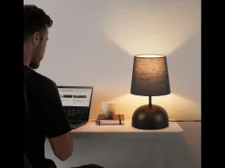 Lámpara de mesita de noche NETTLIFE, juego de 2, cable negro, tela pequeña, diseño moderno