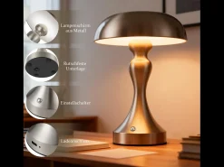Lámpara de noche LED NETTLIFE, táctil, regulable, inalámbrica, con batería, vintage, recargable por USB