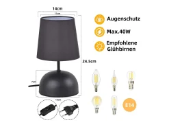 Lámpara de noche NETTLIFE con cable, lámpara de mesa de tela negra, lámpara de noche moderna para dormitorio con cable, sin bombilla