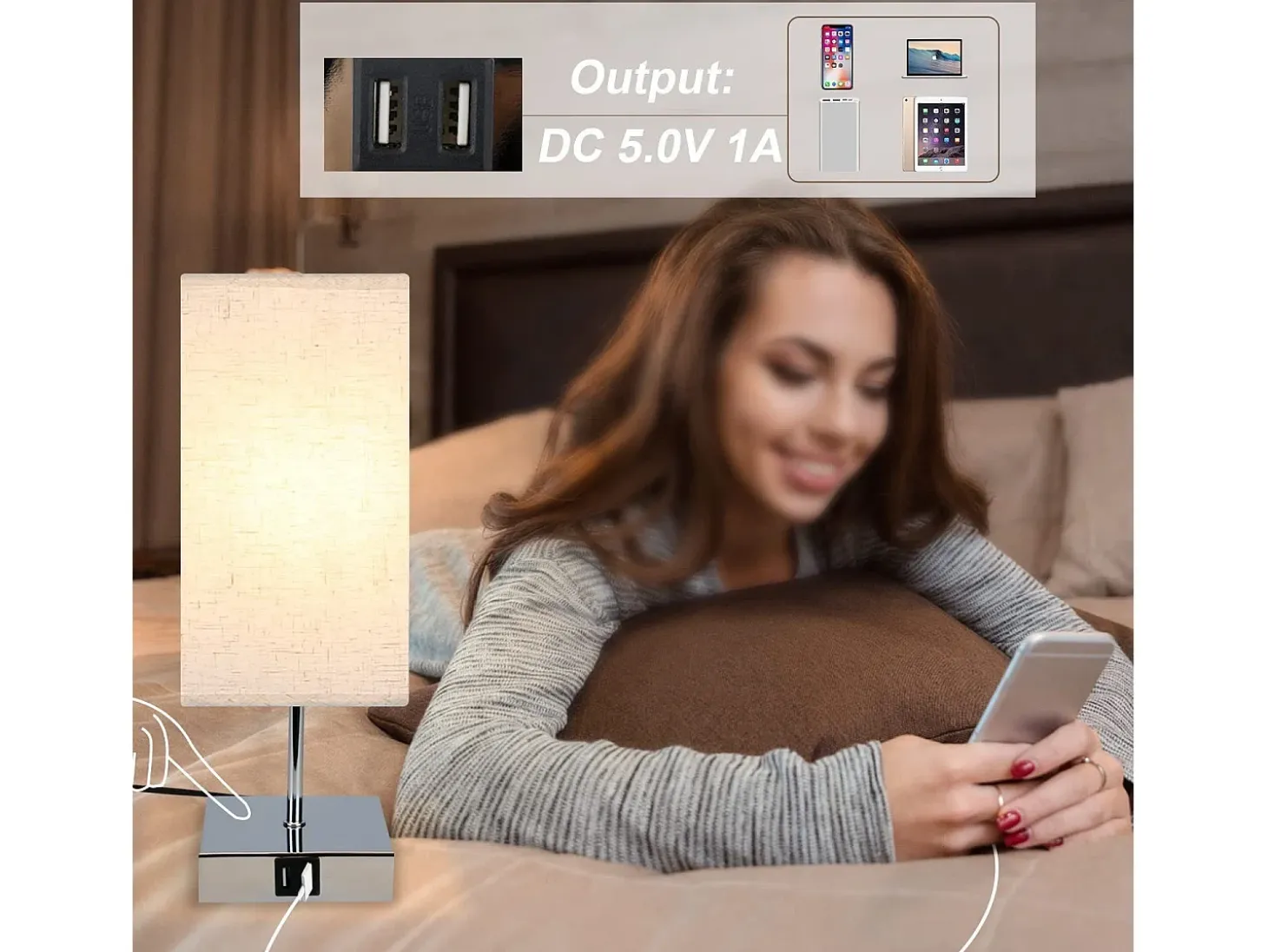 Lámpara de noche vintage NETTLIFE táctil regulable E27 con función de carga USB y LED intercambiable