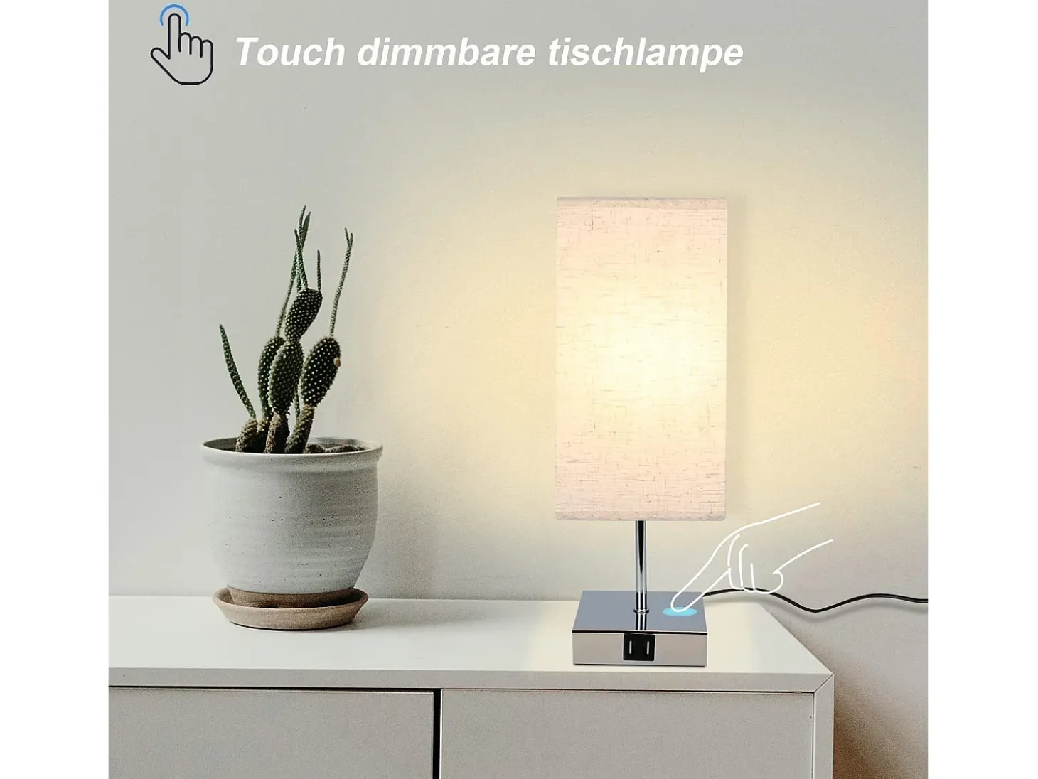 Lámpara de noche vintage NETTLIFE táctil regulable E27 con función de carga USB y LED intercambiable