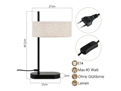 Lámpara de noche vintage para dormitorio NETTLIFE de 44,5 cm, pantalla de tela de lino negra E14 con interruptor, sin bombilla