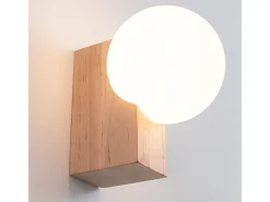 Lámpara De Pared Bulbo Moderno De Madera/Vidrio - 1 Fuentes Luminosas - L.12 X A.17 Cm - Madera Natural/Blanco