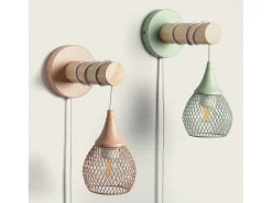 Lámpara de Pared de Madera y Metal Monah Verde Celadón