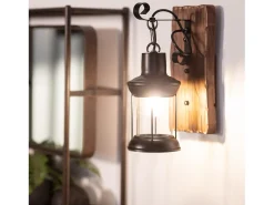 Lámpara de Pared de Madera y Metal Fanala Negro