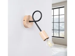 Lámpara De Pared Ember Minimalista De Acero/Madera - 1 Fuentes Luminosas - L.10 X A.24 Cm - Negro/Madera Natural