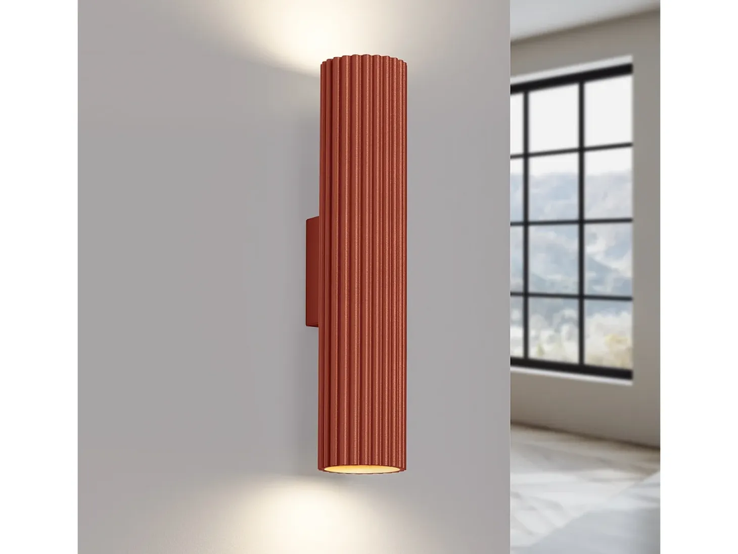 Lámpara De Pared Karbon Minimalista De Aluminio - 2 Fuentes Luminosas - L.6,5 X A.30 Cm - Ocre Rojo