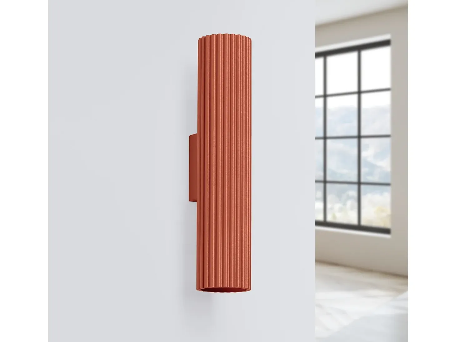 Lámpara De Pared Karbon Minimalista De Aluminio - 2 Fuentes Luminosas - L.6,5 X A.30 Cm - Ocre Rojo