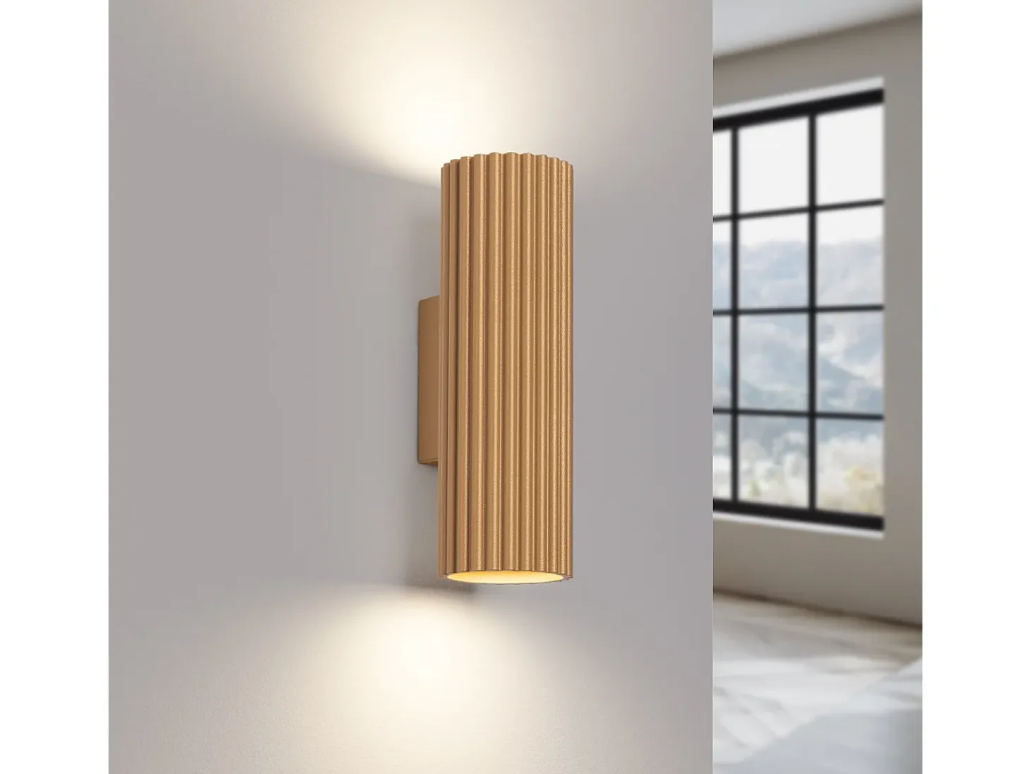 Lámpara De Pared Karbon Minimalista De Aluminio - 2 Fuentes Luminosas - L.6,5 X A.20 Cm - Dorado