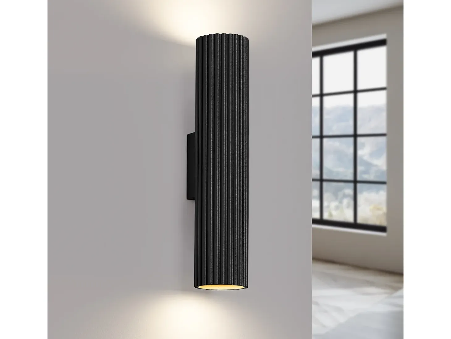 Lámpara De Pared Karbon Minimalista De Aluminio - 2 Fuentes Luminosas - L.6,5 X A.30 Cm - Negro
