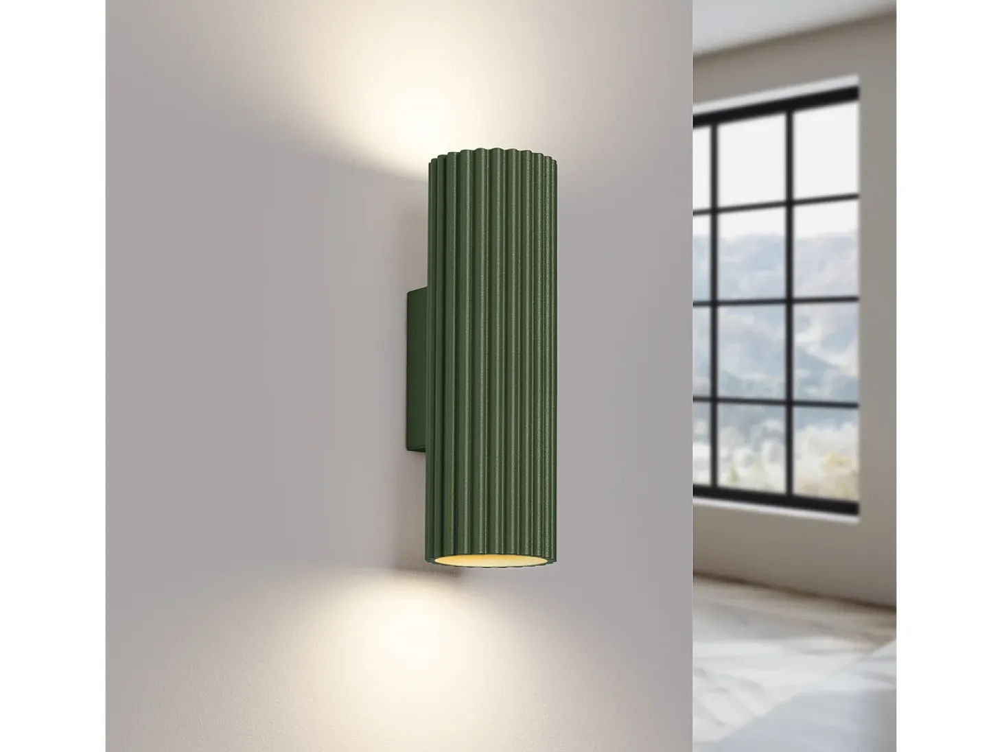 Lámpara De Pared Karbon Minimalista De Aluminio - 2 Fuentes Luminosas - L.6,5 X A.20 Cm - Verde Oliva