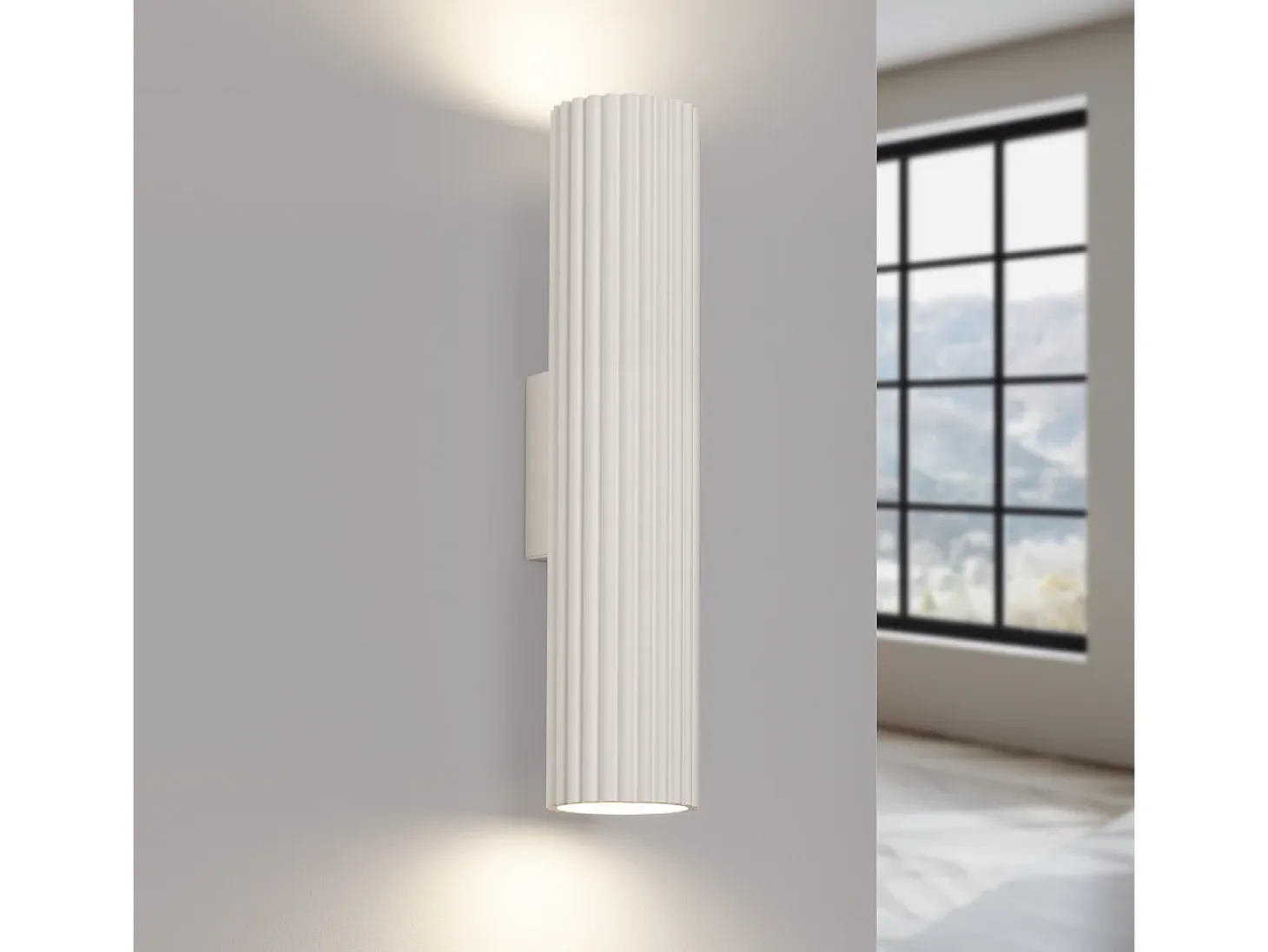 Lámpara De Pared Karbon Minimalista De Aluminio - 2 Fuentes Luminosas - L.6,5 X A.30 Cm - Beige