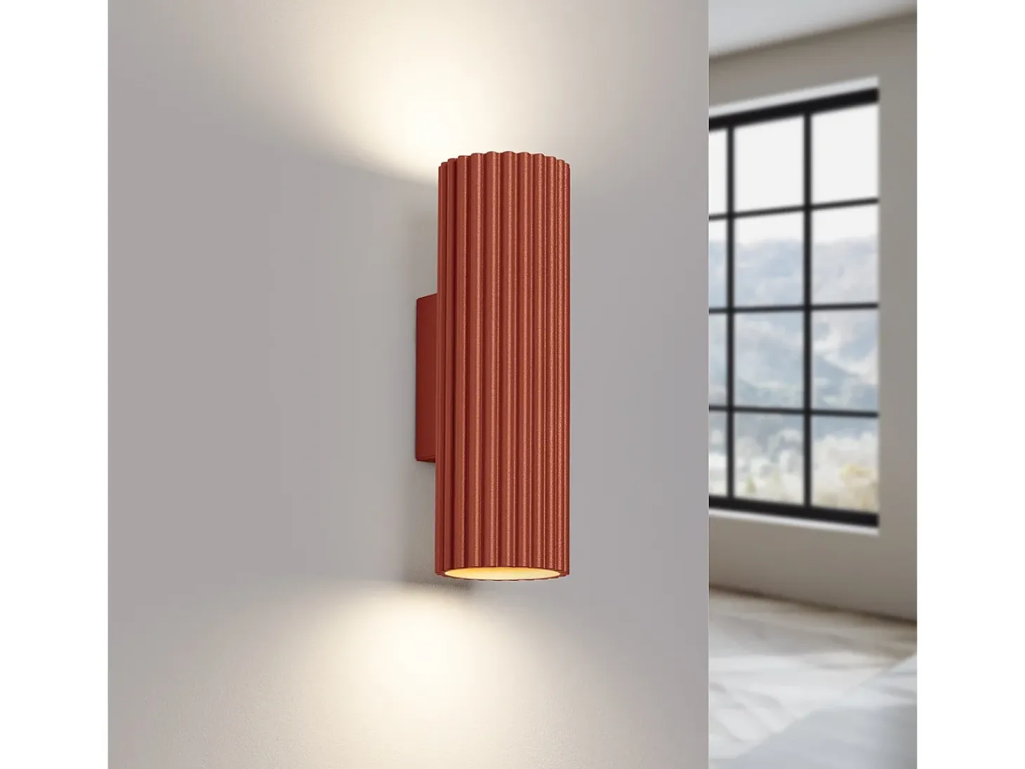 Lámpara De Pared Karbon Minimalista De Aluminio - 2 Fuentes Luminosas - L.6,5 X A.20 Cm - Ocre Rojo
