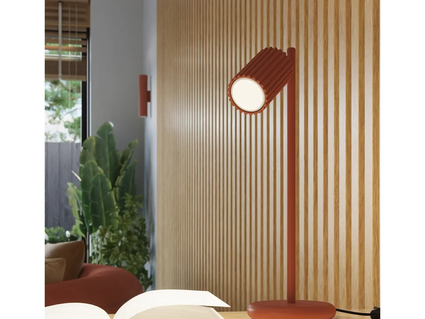 Lámpara De Pared Karbon Minimalista De Aluminio - 2 Fuentes Luminosas - L.6,5 X A.20 Cm - Ocre Rojo