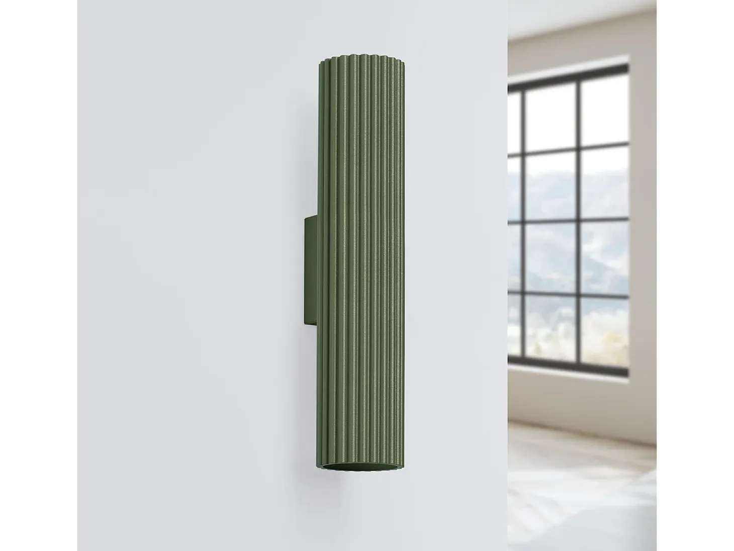 Lámpara De Pared Karbon Minimalista De Aluminio - 2 Fuentes Luminosas - L.6,5 X A.30 Cm - Verde Oliva