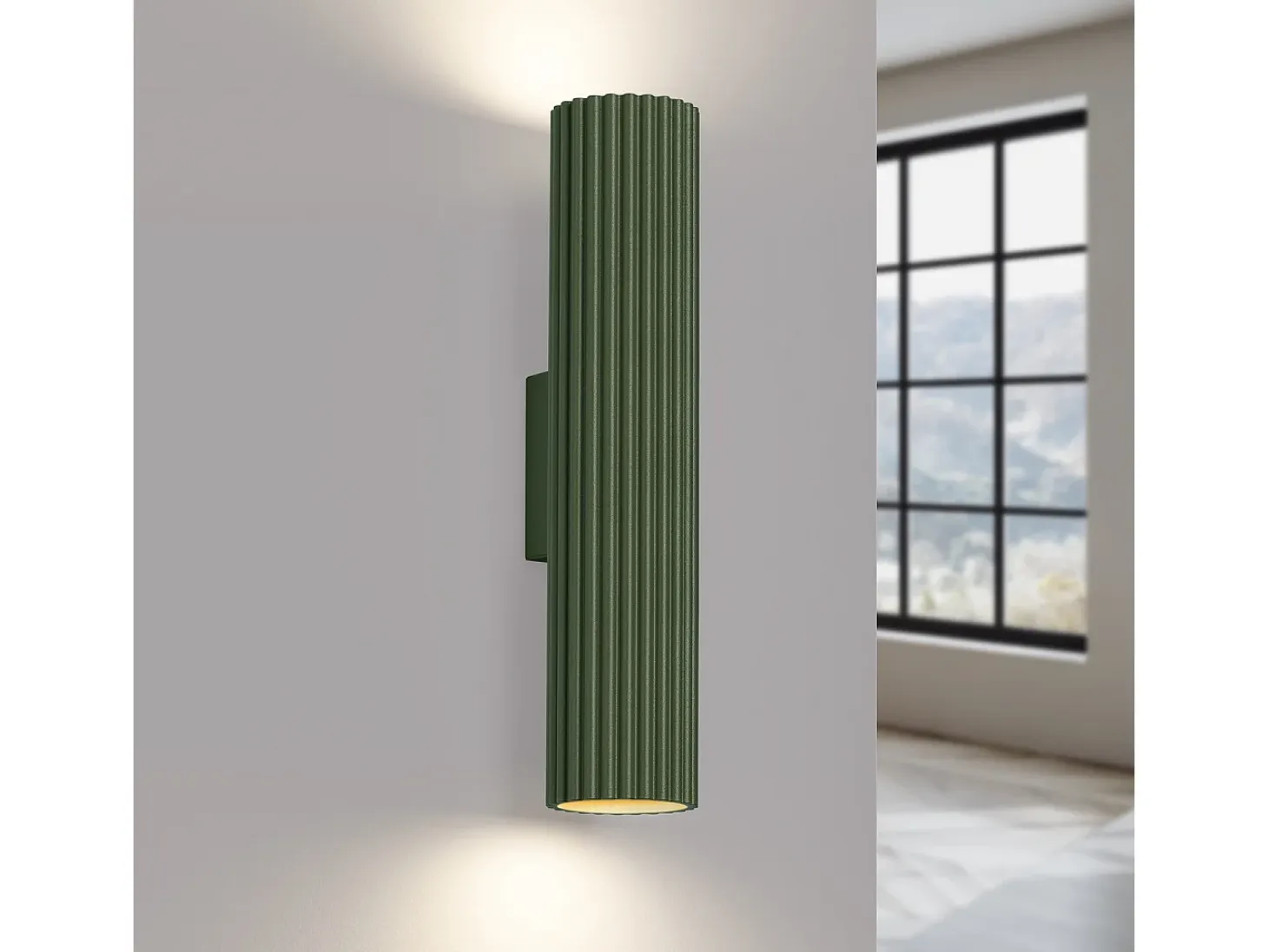 Lámpara De Pared Karbon Minimalista De Aluminio - 2 Fuentes Luminosas - L.6,5 X A.30 Cm - Verde Oliva