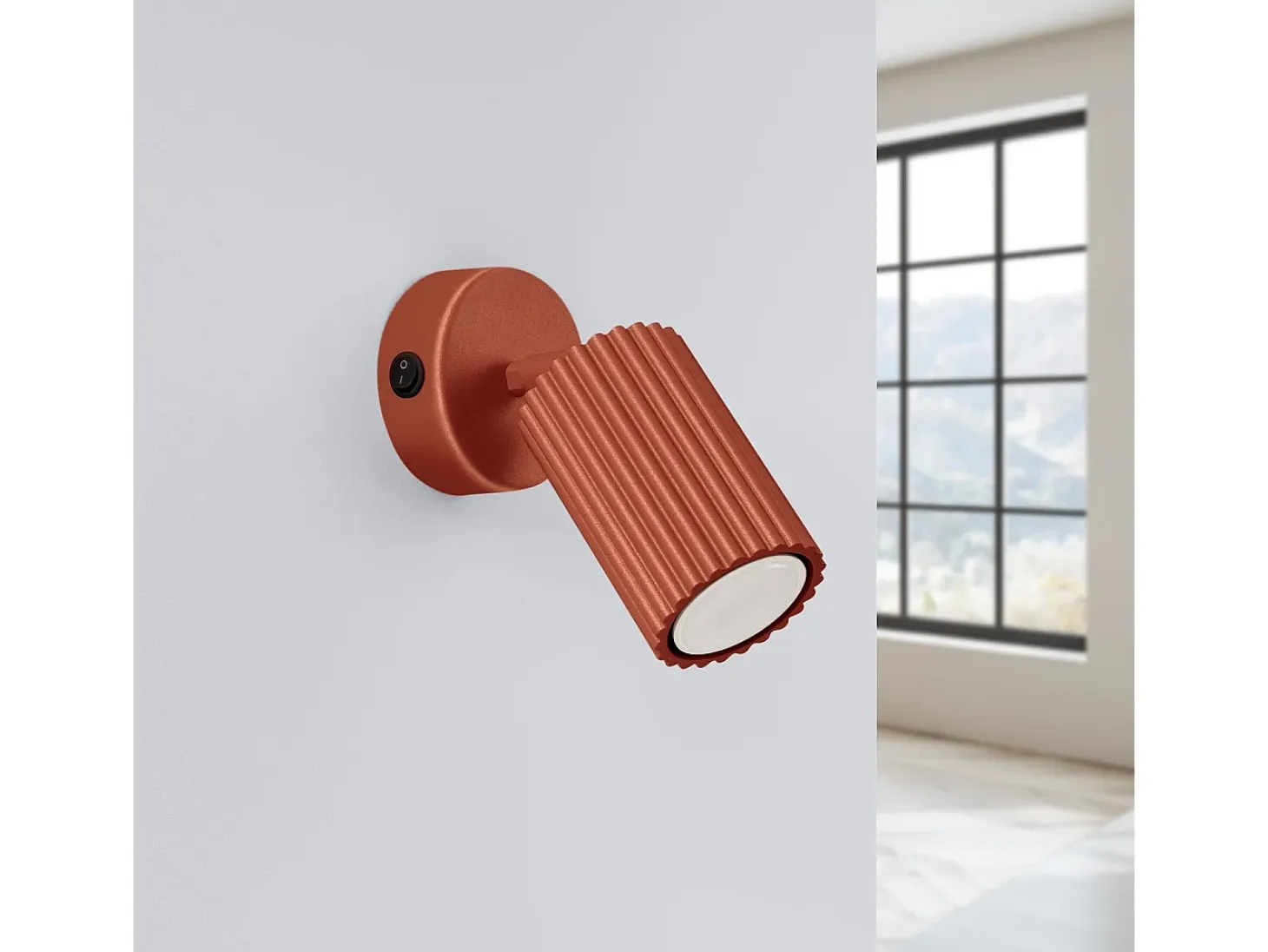 Lámpara De Pared Karbon Minimalista De Aluminio - 1 Fuentes Luminosas - L.8 X A.16 Cm - Ocre Rojo