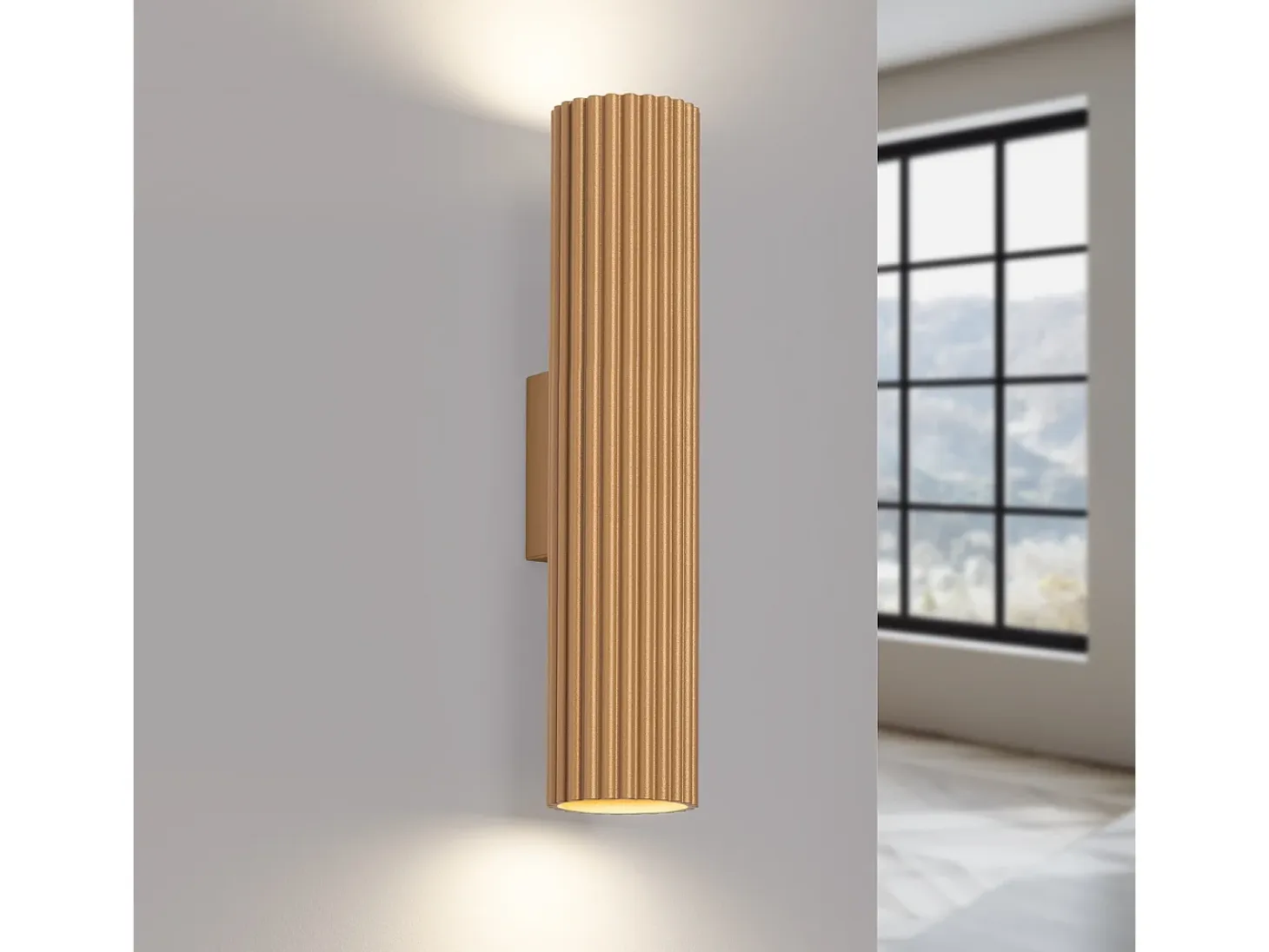 Lámpara De Pared Karbon Minimalista De Aluminio - 2 Fuentes Luminosas - L.6,5 X A.30 Cm - Dorado