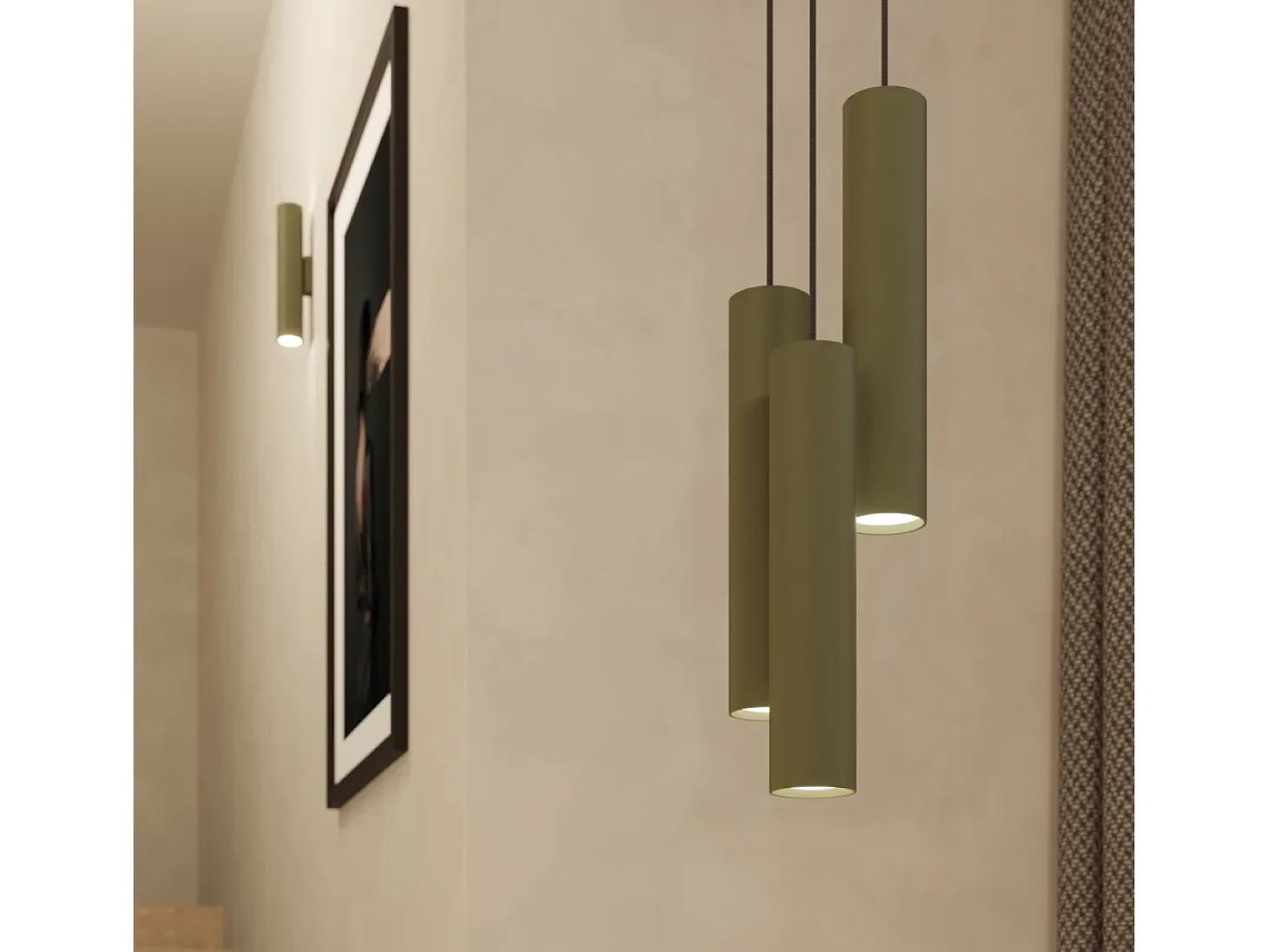 Lámpara De Pared Lagos Desván De Acero - 2 Fuentes Luminosas - L.6 X A.30 Cm - Verde Oliva