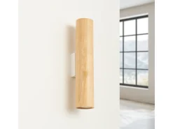 Lámpara de pared Lino moderno de madera/acero - 2 fuentes luminosas - L.6 x A.30 cm - madera natural/blanco